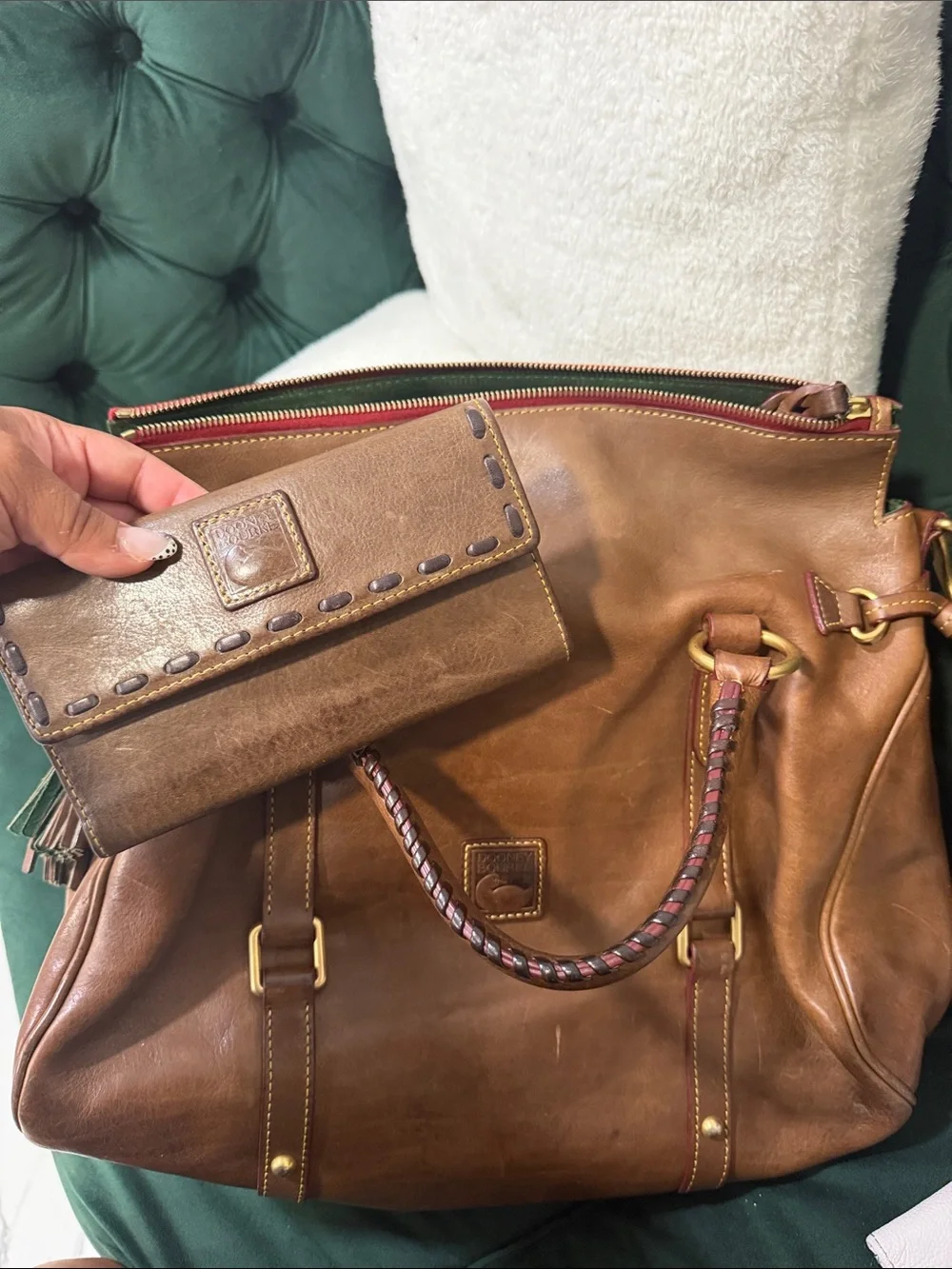 Dooney & Bourke Brown Leather Satchel with Tassels